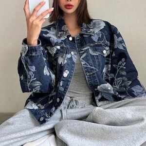 Ladies' Floral Printed Denim Jacket